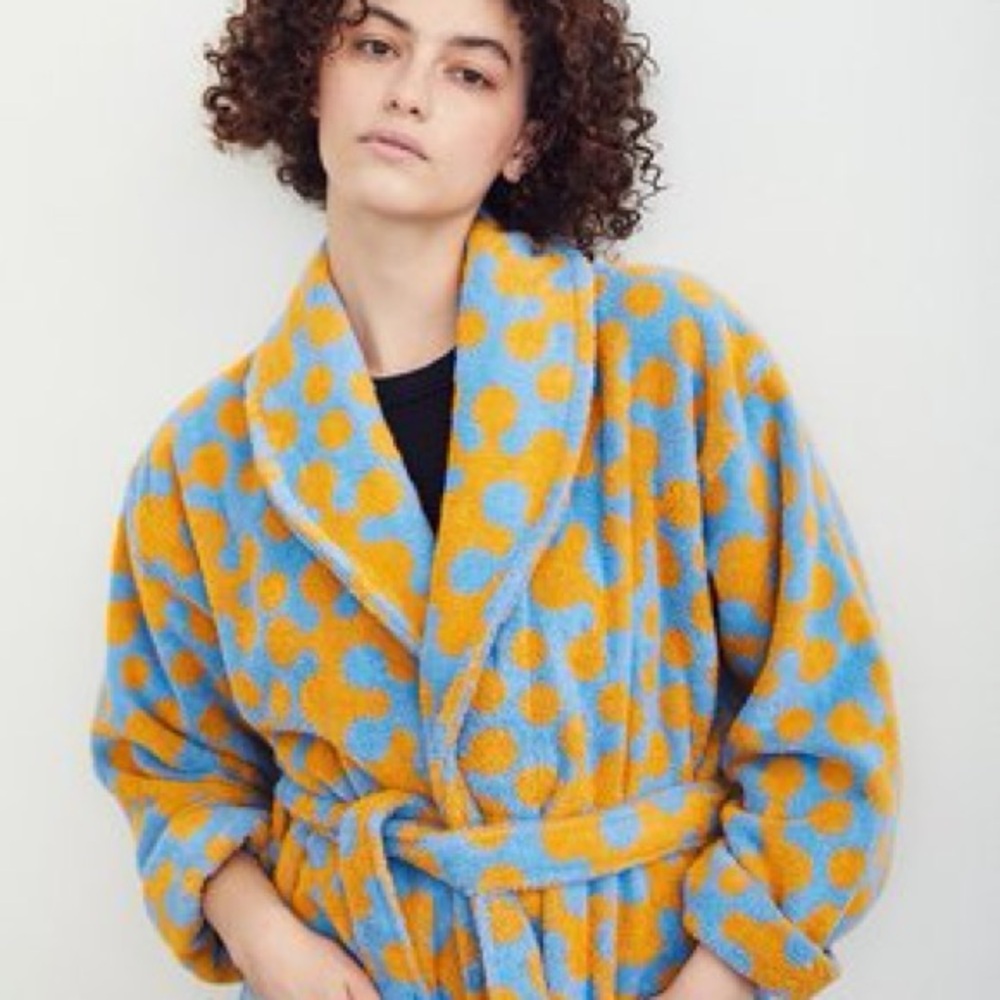 Dusen Dusen Atom Bathrobe Robe Marigold Cornflower Blue Cotton Terry XS